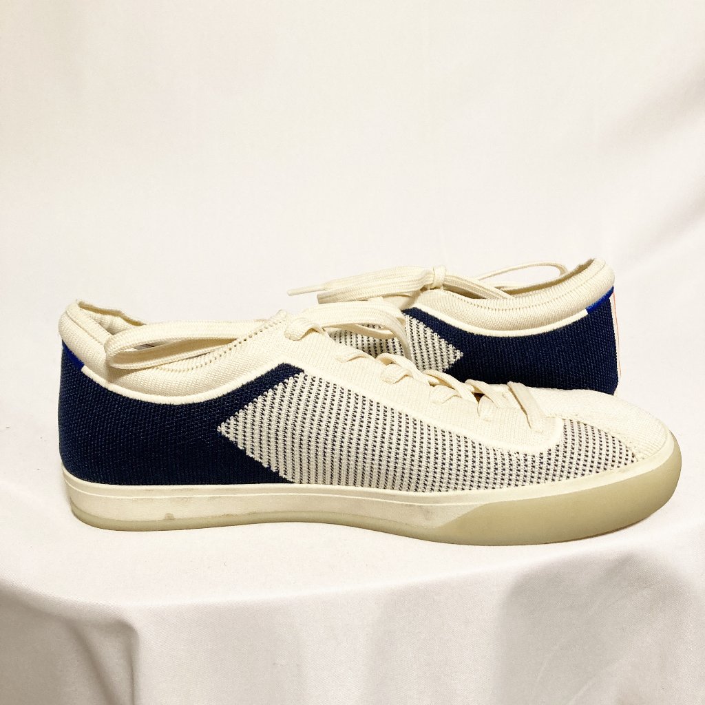 Rothy's The Lace Up Sneaker White & Navy Stripes Size 10